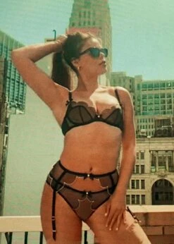 AGENT PROVOCATEUR Lorna Suspender (Black/Pink) -Underwear Specialty Store agent provocateur lorna suspender belt black mesh pink edge luxury designer lingerie sexy lingerie E