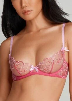 AGENT PROVOCATEUR Maysie Bra (Fuchsia / Baby Pink) -Underwear Specialty Store agent provocateur maysie underwired plunge bra non padded valentines lingerie pink luxury lingerie B