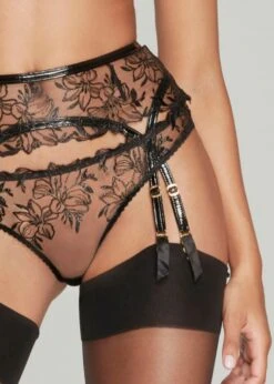 AGENT PROVOCATEUR Ozella Suspender (Black) -Underwear Specialty Store agent provocteur ozella suspender belt black embroidery nude mesh luxury designer lingerie sexy lingerie D