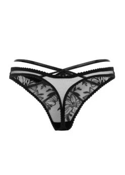 AGENT PROVOCATEUR Ozella Thong (Black) -Underwear Specialty Store agent provocteur ozella thong black embroidery nude mesh cutout high waist underwear luxury designer lingerie sexy lingerie F