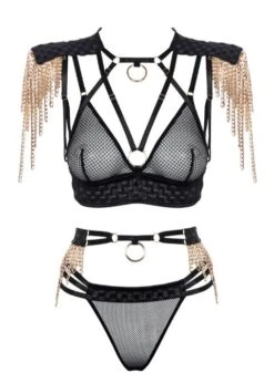 Golden Power Bondage Bra, Thong And Belt