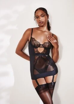 BLUEBELLA Alanna Longline Basque -Underwear Specialty Store bluebella alanna longline basque underwired non padded black lace soft mesh sexy bodywear lingerie F