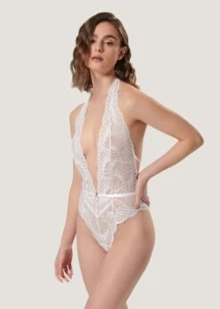 BLUEBELLA Elodie Soft Body (White) 10 BLUEBELLA Elodie Soft Body (White) -Underwear Specialty Store bluebella elodie soft body white lace bodysuit plunging neckline sexy lingerie C