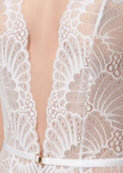 BLUEBELLA Elodie Soft Body (White) 12 BLUEBELLA Elodie Soft Body (White) -Underwear Specialty Store bluebella elodie soft body white lace bodysuit plunging neckline sexy lingerie E