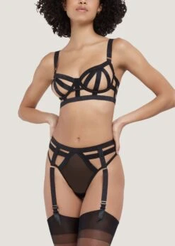 BLUEBELLA Highgate High-waist Suspender Thong -Underwear Specialty Store bluebella highgate sheer mesh high waist suspender thong detachable strap black bottoms sexy lingerie D