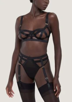 BLUEBELLA Highgate High-waist Suspender Thong -Underwear Specialty Store bluebella highgate sheer mesh high waist suspender thong detachable strap black bottoms sexy lingerie F