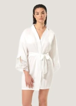 BLUEBELLA Marseille Luxury Satin Kimono (White) -Underwear Specialty Store bluebella marseille luxury satin kimono robe white sexy lingerie D