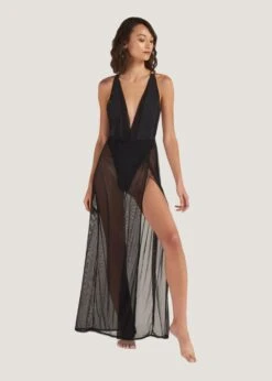 BLUEBELLA Paloma Long Chemise (Black) -Underwear Specialty Store bluebella paloma long chemise black silk satin sexy luxury loungewear E