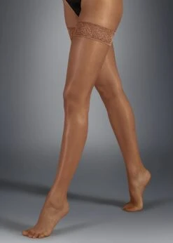 BLUEBELLA Plain Leg / Lace Top Hold Ups (Caramel)