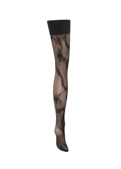 BLUEBELLA Python Fishnet Leg / Plain Top Hold Ups (Black) -Underwear Specialty Store bluebella python fishnet hold ups stockings hosiery C