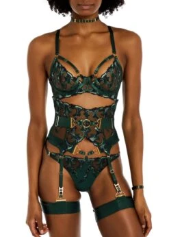 Aurea Cupless Basque (Eden) -Underwear Specialty Store bordelle aurea lace ouvert cupless basque eden green bodywear sexy lingerie E