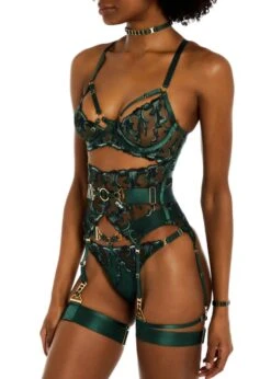 Aurea Cupless Basque (Eden) -Underwear Specialty Store bordelle aurea lace ouvert cupless basque eden green bodywear sexy lingerie F