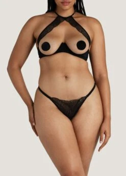 Athena Quarter Cup Bra (Black) -Underwear Specialty Store coco de mer athena quarter cup bra black lace silk cupless open bra halter neck sexy lingerie D