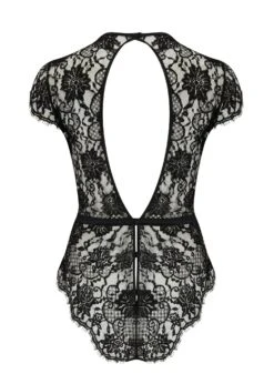 Hera Bodysuit (Black) -Underwear Specialty Store coco de mer hera bodysuit black lace silk plunge neck luxury lingerie G