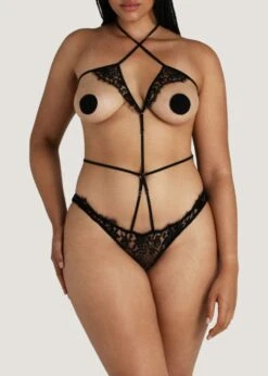 Hera Open Playsuit (Black) 12 Hera Open Playsuit (Black) -Underwear Specialty Store coco de mer hera playsuit black lace silk cupless ouvert bottom sexy lingerie D