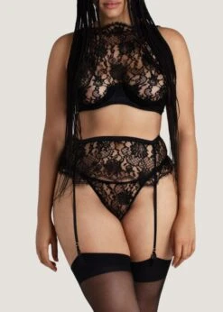 Hera Suspender Belt (Black) -Underwear Specialty Store coco de mer hera suspender belt black lace silk luxury lingerie D