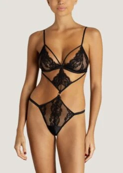 Seraphine Playsuit (Black) -Underwear Specialty Store coco de mer seraphine playsuit black lace silk cutout bodysuit ouvert bottom sexy lingerie B