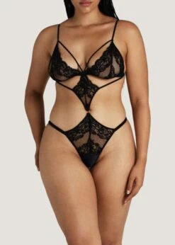 Seraphine Playsuit (Black) -Underwear Specialty Store coco de mer seraphine playsuit black lace silk cutout bodysuit ouvert bottom sexy lingerie D