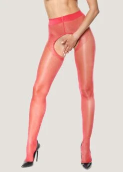 Shiny Open Crotchless Pantyhose (Red)