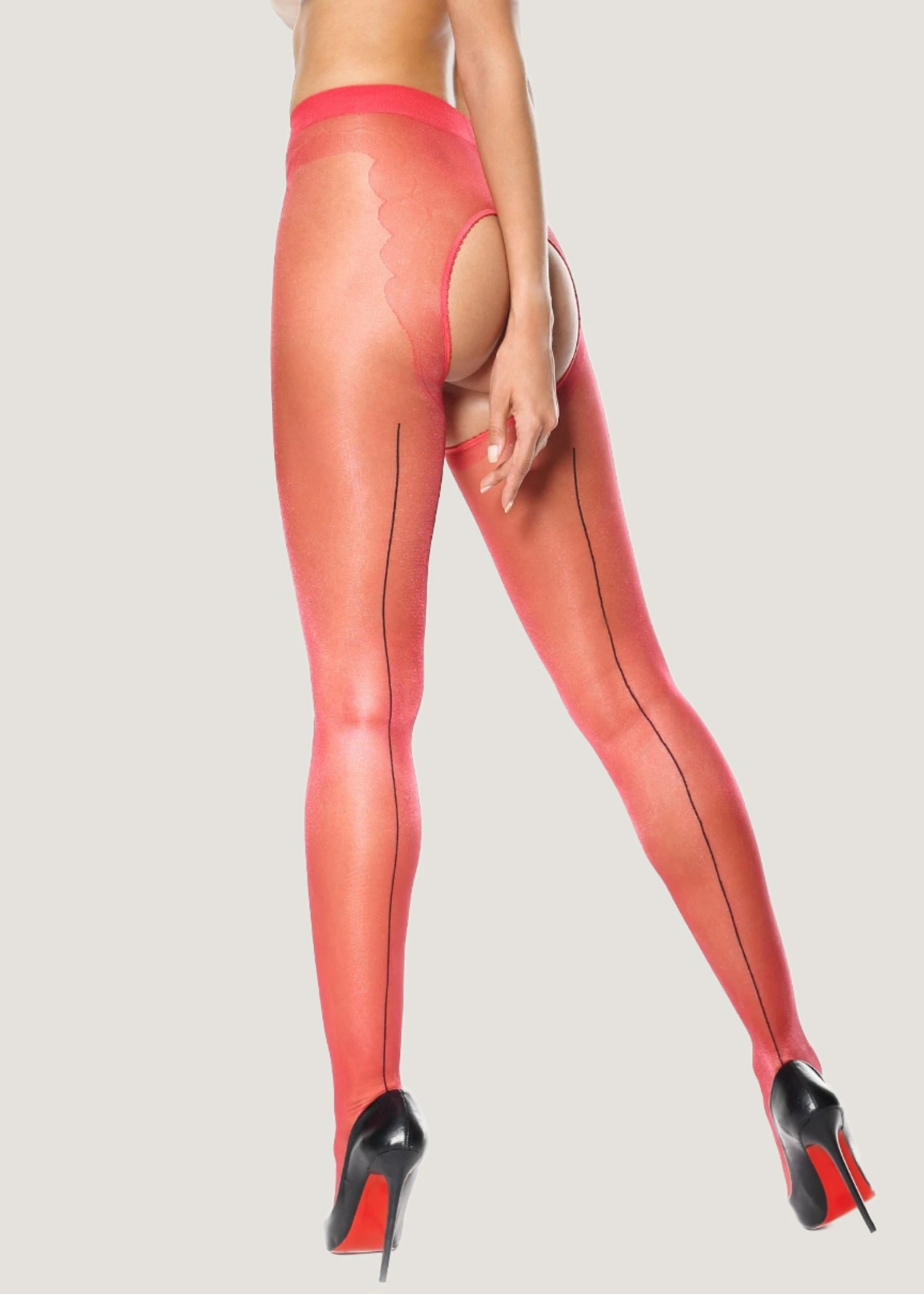Shiny Open Crotchless Pantyhose (Red) 4 Shiny Open Crotchless Pantyhose (Red) - Image 2