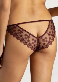 Stella Ouvert Brazilian Knicker (Plum) 12 Stella Ouvert Brazilian Knicker (Plum) -Underwear Specialty Store muse by coco de mer stella ouvert brazilian knicker plum lace luxury lingerie C