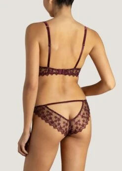 Stella Ouvert Brazilian Knicker (Plum) 14 Stella Ouvert Brazilian Knicker (Plum) -Underwear Specialty Store muse by coco de mer stella ouvert brazilian knicker plum lace luxury lingerie E