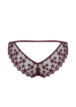 Stella Ouvert Brazilian Knicker (Plum) 17 Stella Ouvert Brazilian Knicker (Plum) -Underwear Specialty Store muse by coco de mer stella ouvert brazilian knicker plum lace luxury lingerie H