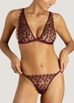 Stella Thong (Plum) -Underwear Specialty Store muse by coco de mer stella thong plum lace luxury lingerie D