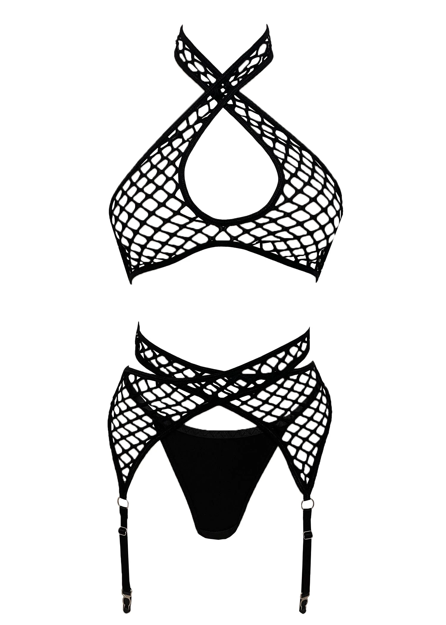 Camille Fishnet Bra, Thong And Suspender Set 3 Camille Fishnet Bra, Thong And Suspender Set