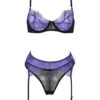 Gemma Bra, Thong And Suspender Set (Purple) -Underwear Specialty Store unleashed gemma purple black underwired lace bra thong suspender lingerie set A