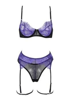 Gemma Bra, Thong And Suspender Set (Purple)