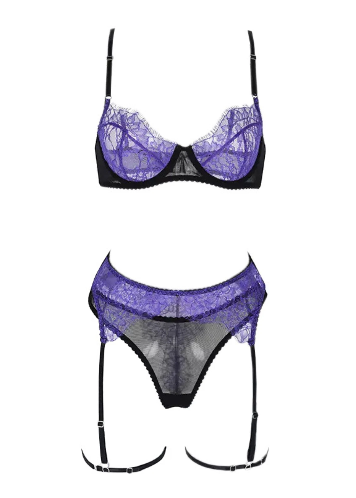 Gemma Bra, Thong And Suspender Set (Purple) 3 Gemma Bra, Thong And Suspender Set (Purple)