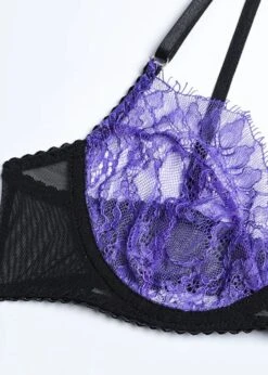 Gemma Bra, Thong And Suspender Set (Purple) 12 Gemma Bra, Thong And Suspender Set (Purple) -Underwear Specialty Store unleashed gemma purple black underwired lace bra thong suspender lingerie set E