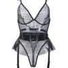 Judeth Bodysuit With Suspender Garter (Black) -Underwear Specialty Store unleashed judeth bodysuit black soft mesh suspender garter belt detachable sexy lingerie set A