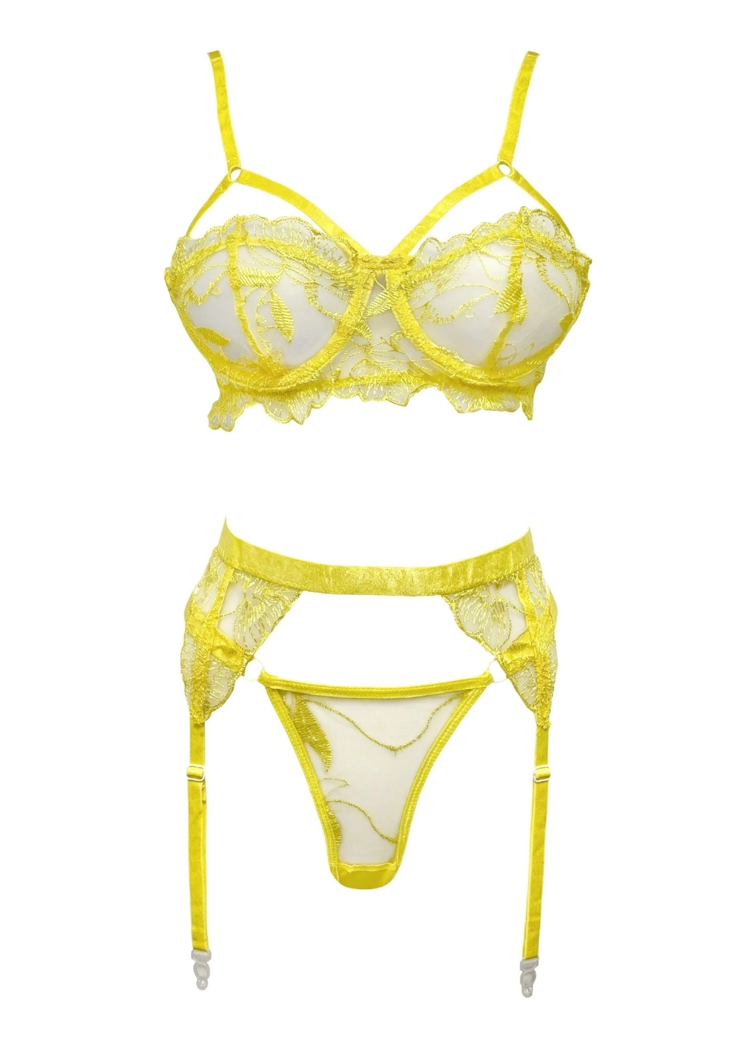 Julie Yellow Bra, Thong And Suspender Set 3 Julie Yellow Bra, Thong And Suspender Set