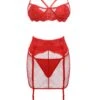 Katie (Red) Fishnet Bralette, Thong & Suspender Skirt