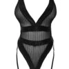 Lenda Bodysuit With Suspender (Black) -Underwear Specialty Store unleashed lenda bodysuit black soft mesh suspender garter sexy lingerie A