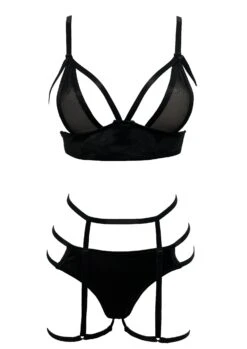 Michaela Cut-Out Bra, Thong And Garter