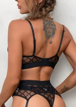 Perrie Bra, Thong & Suspender Belt -Underwear Specialty Store unleashed perrie mesh underwire bra thong suspender garter black sexy lingerie set C