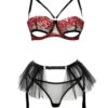 Rebecca Open Bra, Thong And Suspender (Black) -Underwear Specialty Store unleashed rebecca red black mesh open bra thong tulle mesh suspender sexy lingerie set A