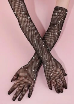 Rhinestone Fishnet Gloves (Black) -Underwear Specialty Store unleashed rhinestone fishnet gloves full arm sexy lingerie accessories black C
