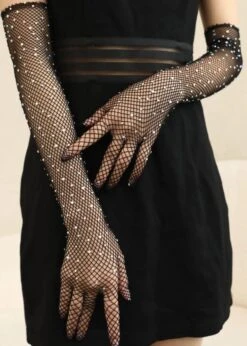 Rhinestone Fishnet Gloves (Black) -Underwear Specialty Store unleashed rhinestone fishnet gloves full arm sexy lingerie accessories black D
