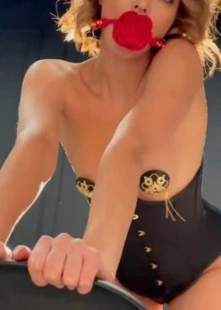 Rose Ball Gag (Black Strap) -Underwear Specialty Store upko red rose ball gag bondage bdsm bedroom fun E